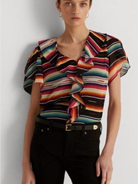Lauren Ralph Lauren Multicolor Striped Crinkle Georgette Blouse Size L